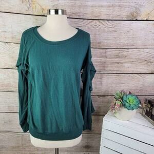Harlowe & Graham Womens Ruffle Sleeve Pullover Sweater Emerald Green Size Medium